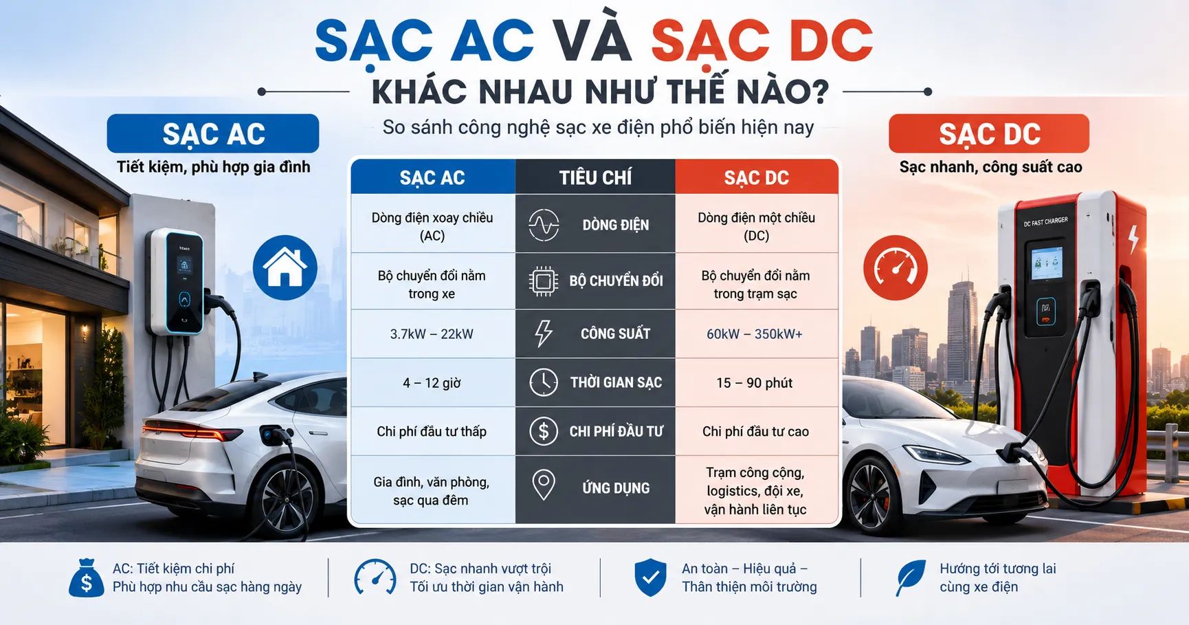 Sạc AC và sạc DC khác nhau như thế nào?